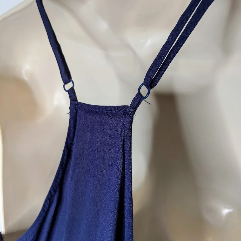Jenna Hansen Navy Blue Embroidered‎ Fringe Hem Cami Tank Top Boho Festival XS
